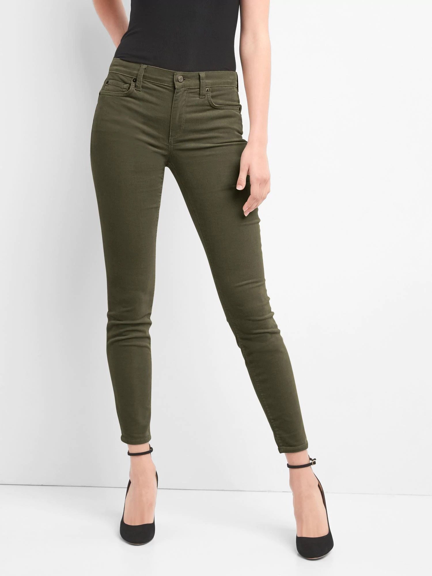 Skinny orta belli streçli kadife pantolon product image