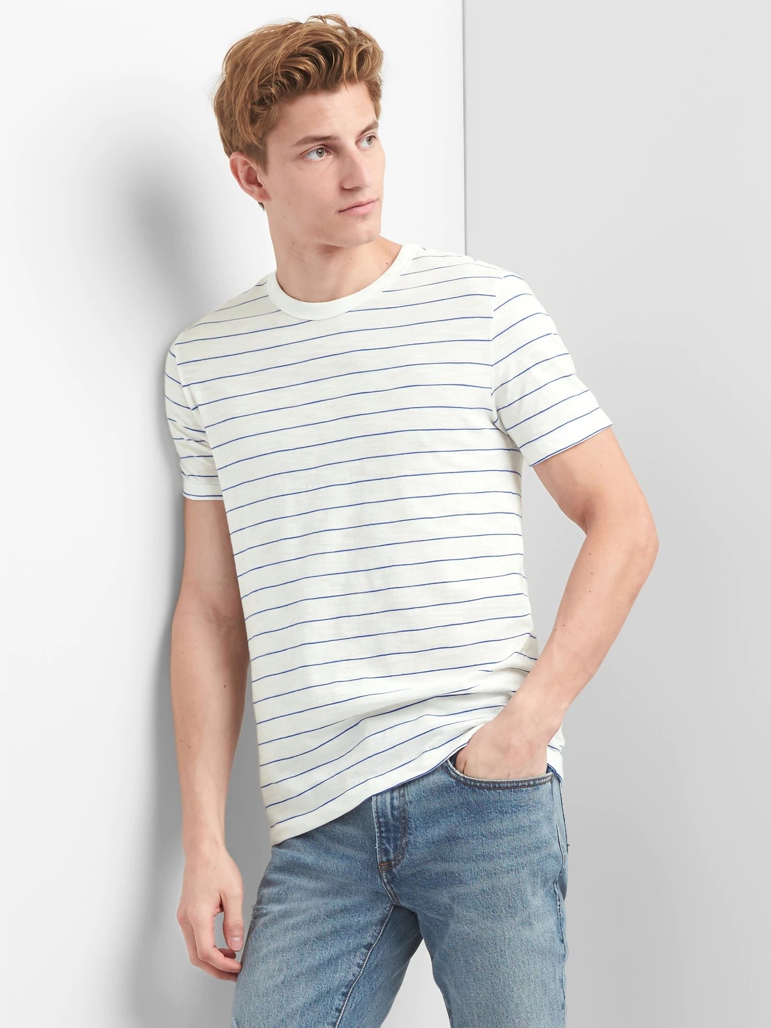 Çizgili kısa kollu sıfır yaka t-shirt product image