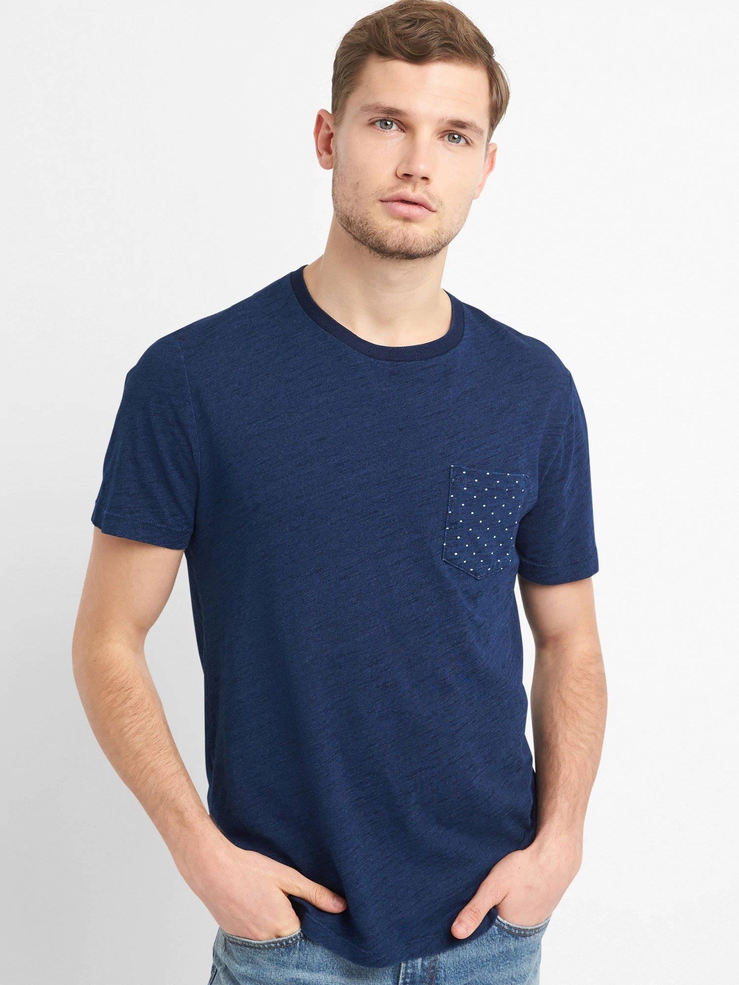Indigo desenli sıfır yaka t-shirt product image