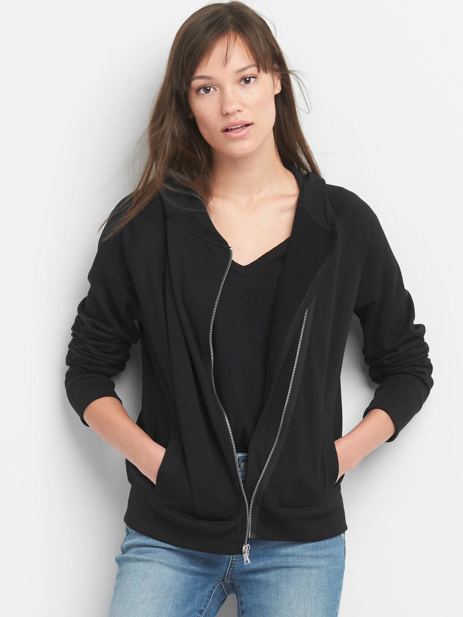 Asimetrik fermuarlı kapüşonlu sweatshirt product image