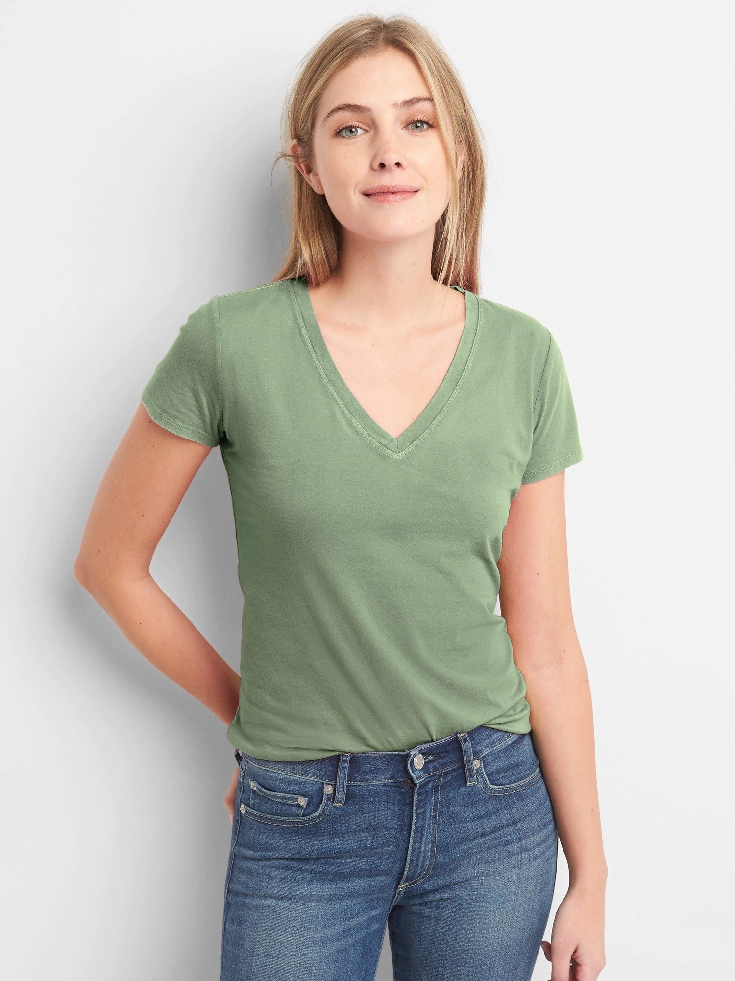Kadın Kısa Kollu V Yakalı Vintage T-Shirt product image