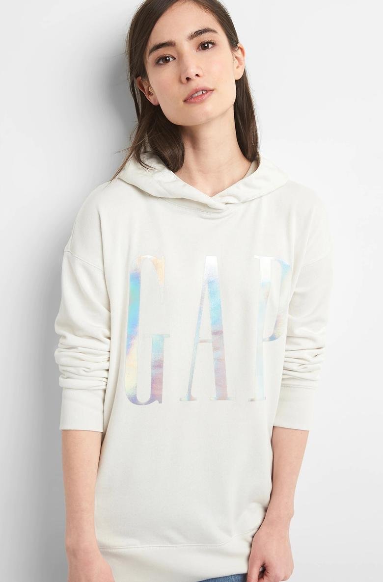 Metalik logolu fransız havlu kumaşı kapüşonlu sweatshirt