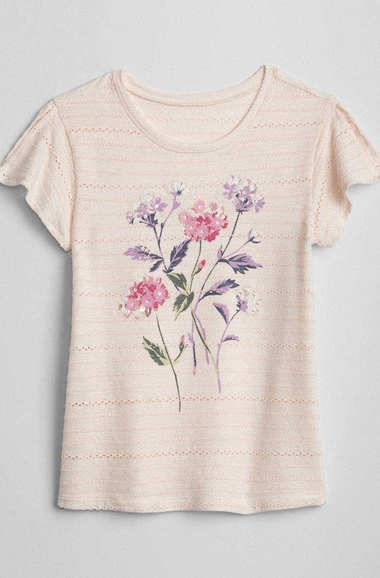  Çiçek desenli kısa kollu t-shirt