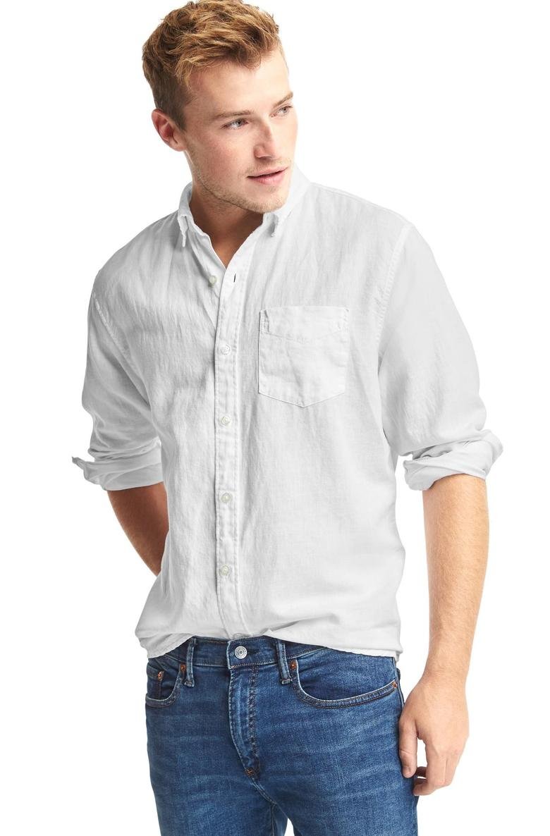  Keten-pamuk karışımlı standart fit gömlek