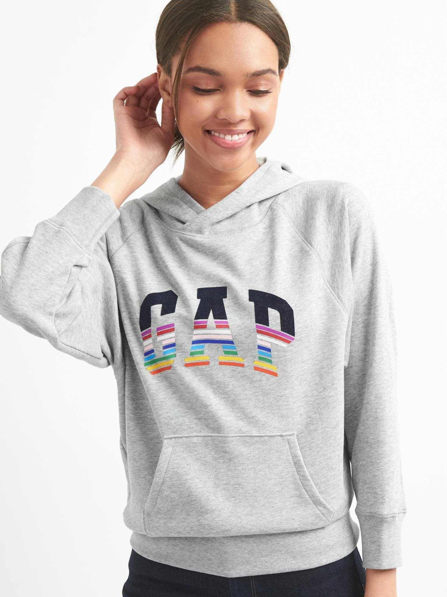 Çizgili logolu kapüşonlu sweatshirt product image