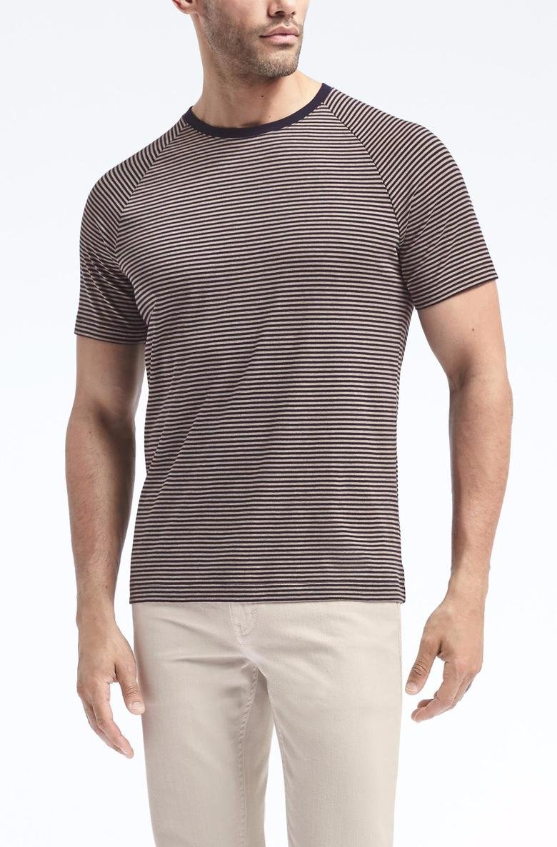  Luxury-Touch Çizgili Reglan Kollu Sıfır Yaka T-Shirt