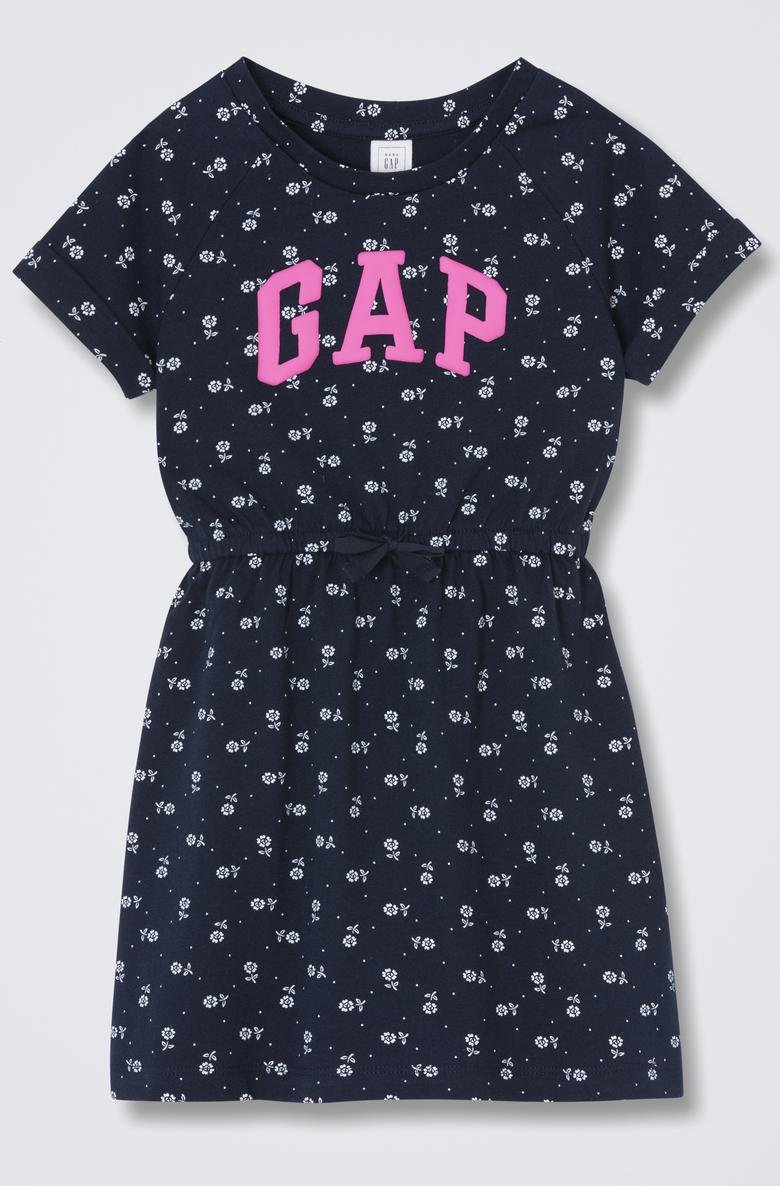  Desenli Gap logo kısa kollu elbise