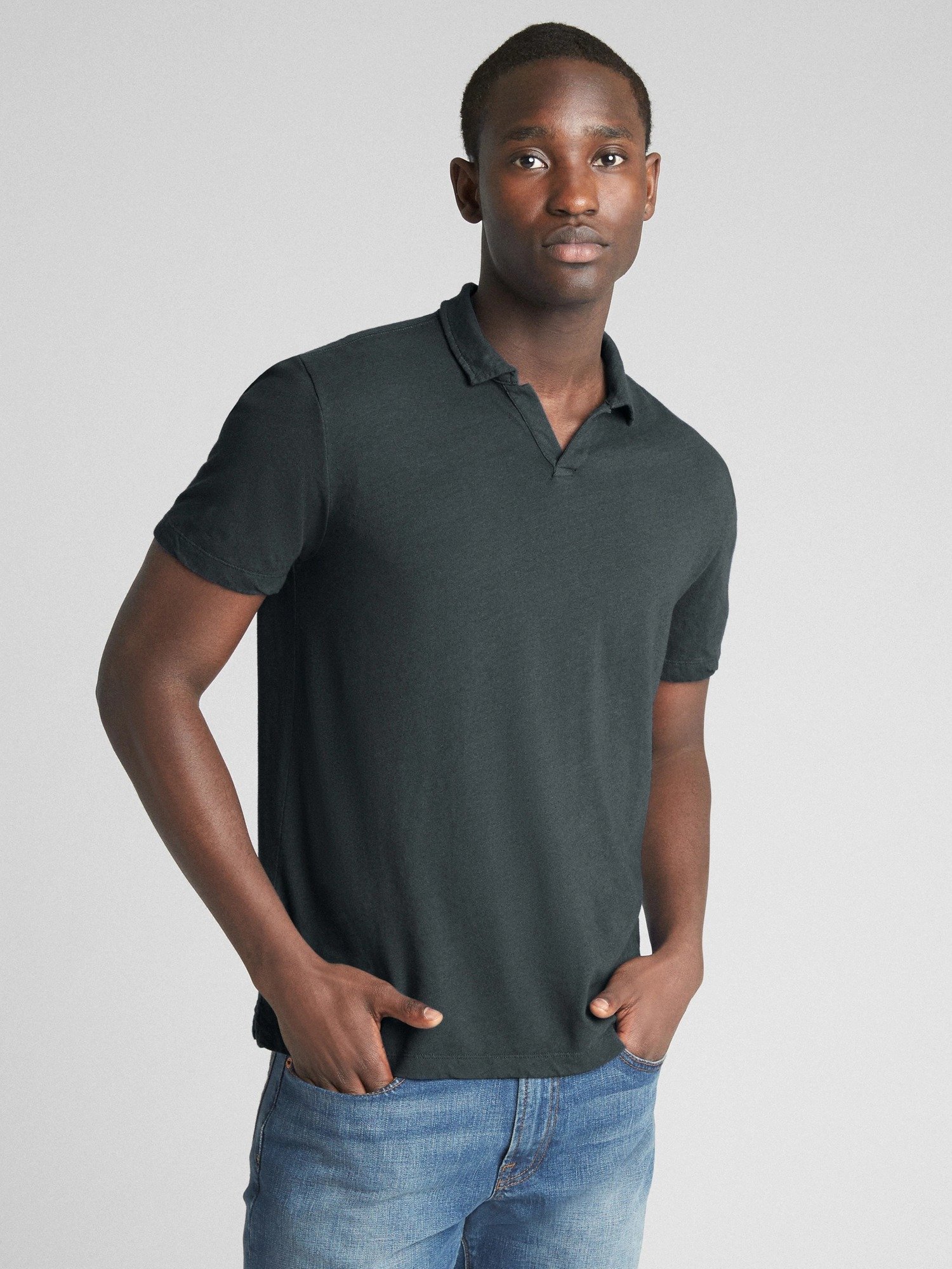 Kısa kollu pamuk keten karışımlı polo t-shirt product image