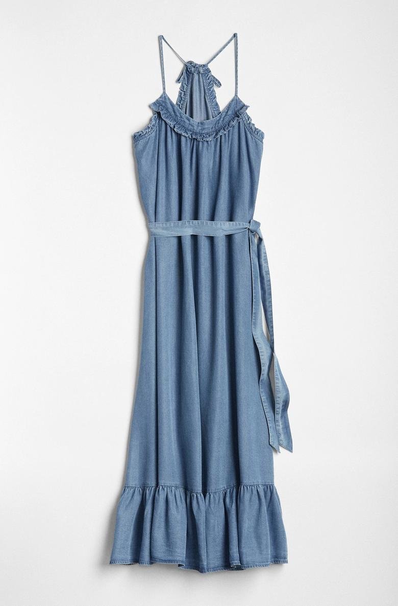  Fırfırlı Tencel™ maxi elbise