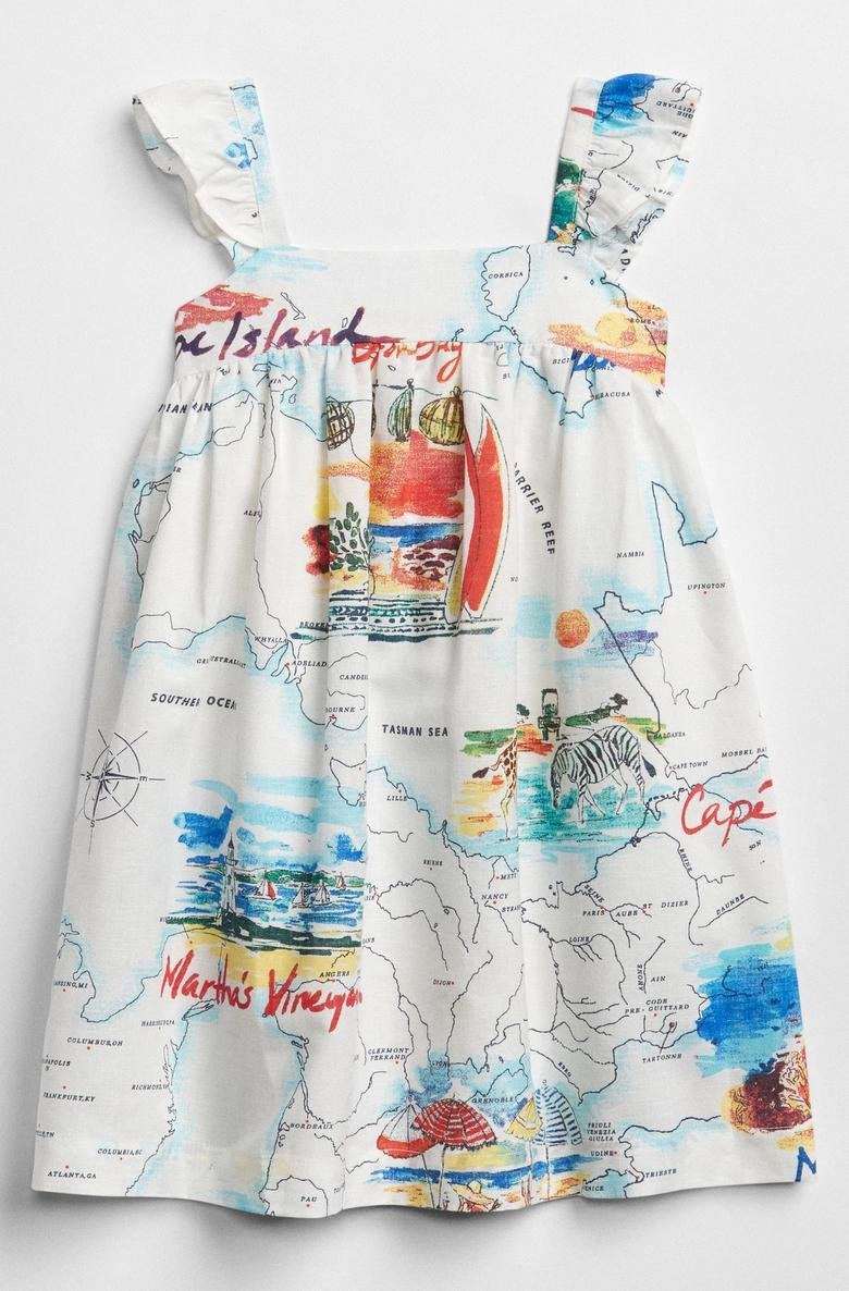 babyGap harita desenli fırfırlı elbise