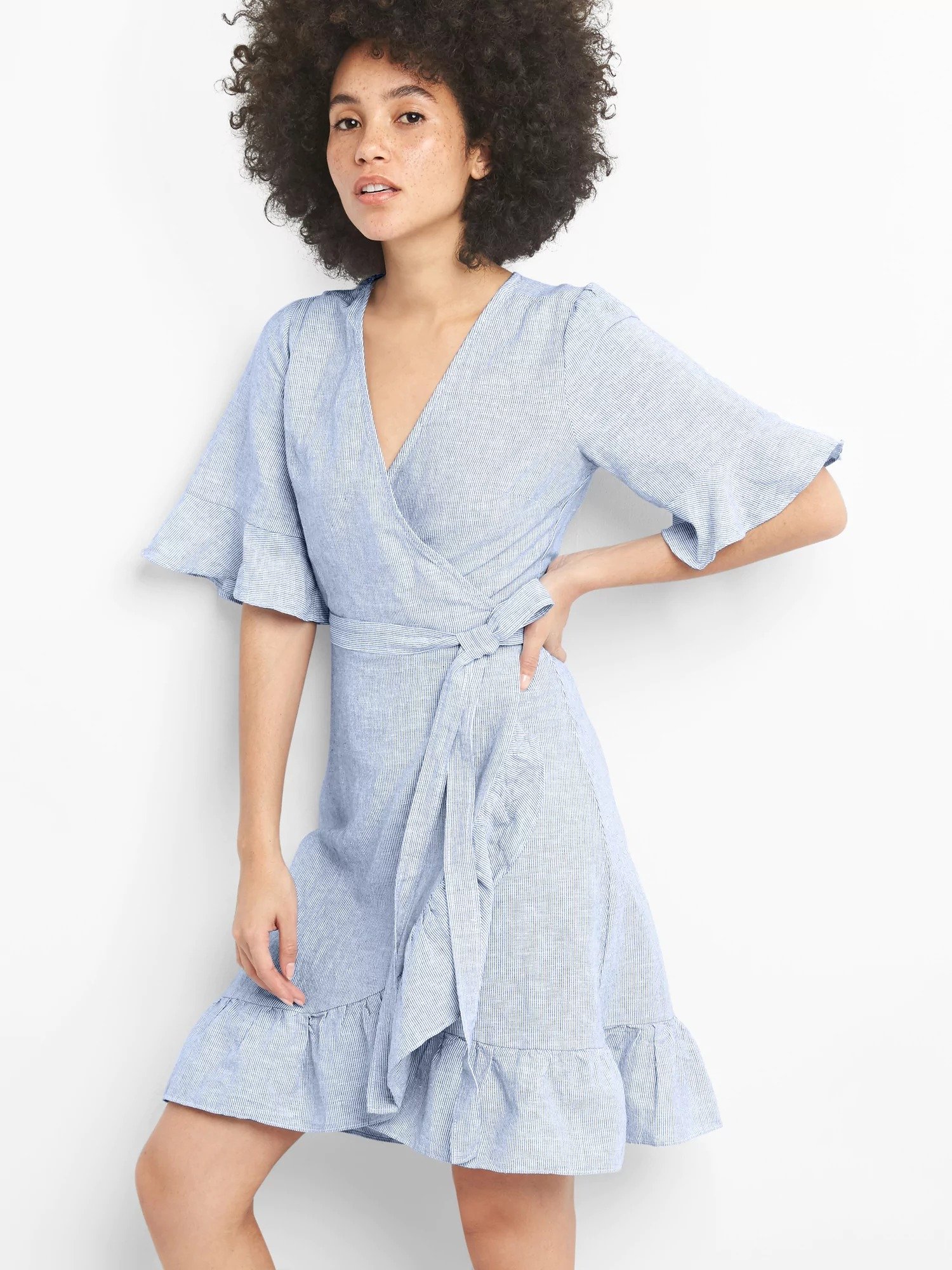 Keten ve pamuk karışımlı fırfırlı elbise product image