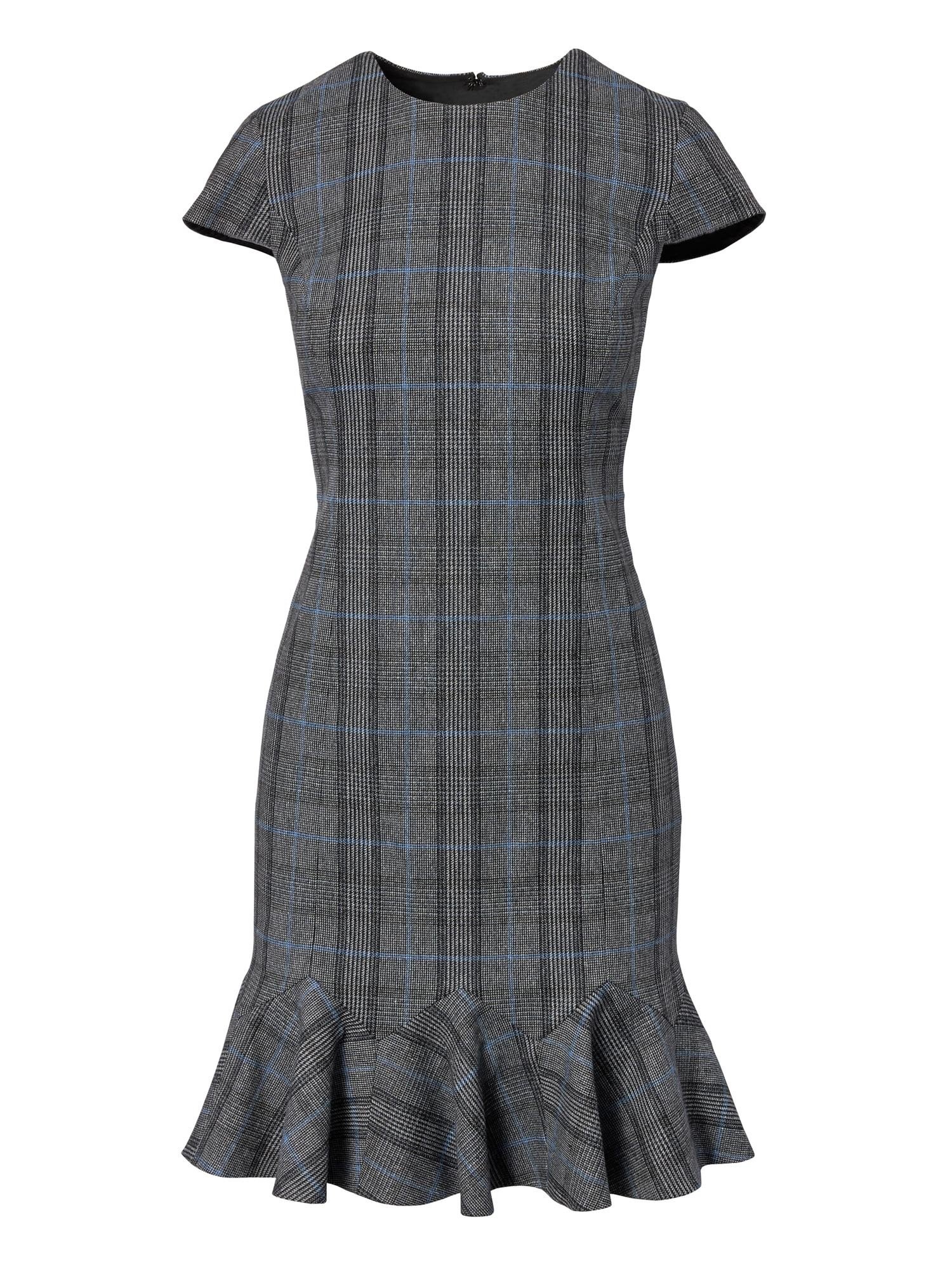 Ekoseli Fırfır Detaylı Sheath-Fit Elbise product image