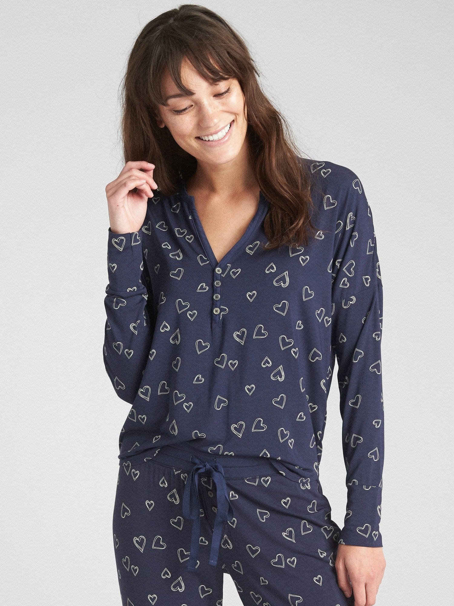 Uzun Kollu Desenli Modal Karışımlı Pijama Üstü product image