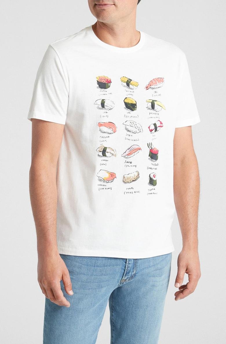  Sushi Baskılı Sıfır Yaka Jarse T-Shirt