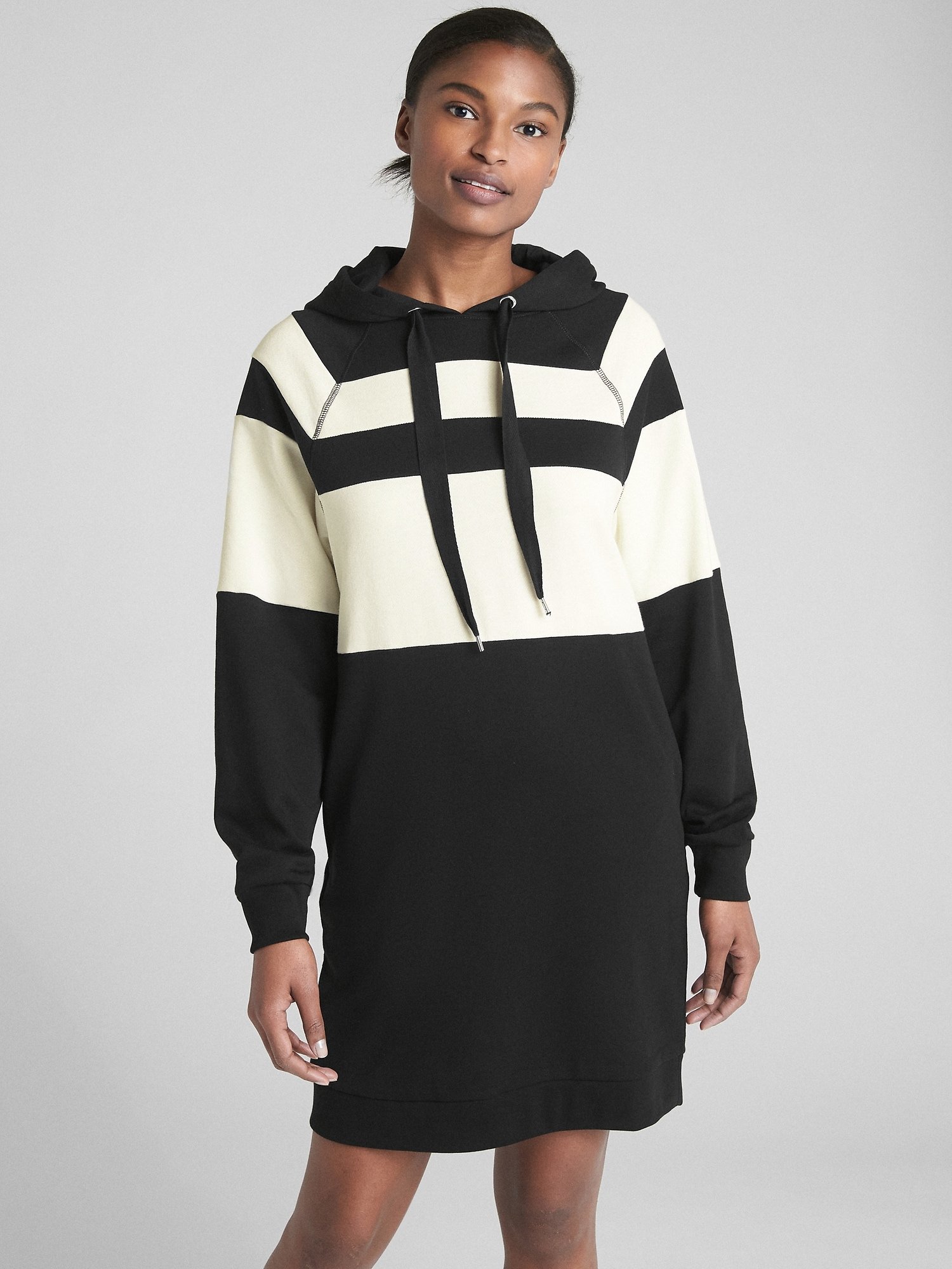 Çizgili Reglan Kollu Kapüşonlu Sweatshirt Elbise product image