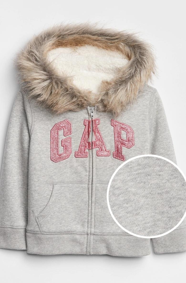  Gap Logo Suni Kürk Kapüşonlu Sweatshirt