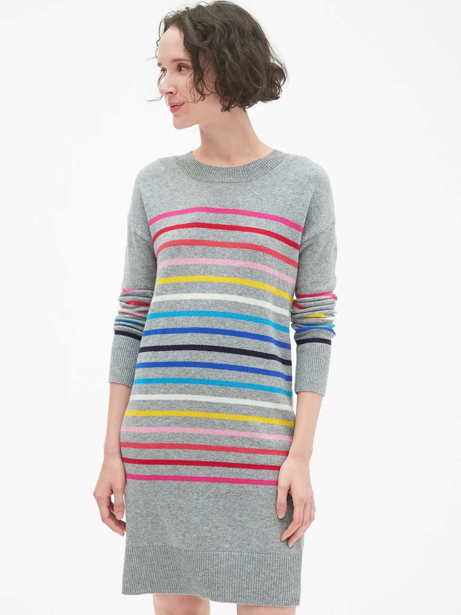 Renkli Çizgili Sıfır Yaka Kazak Elbise product image