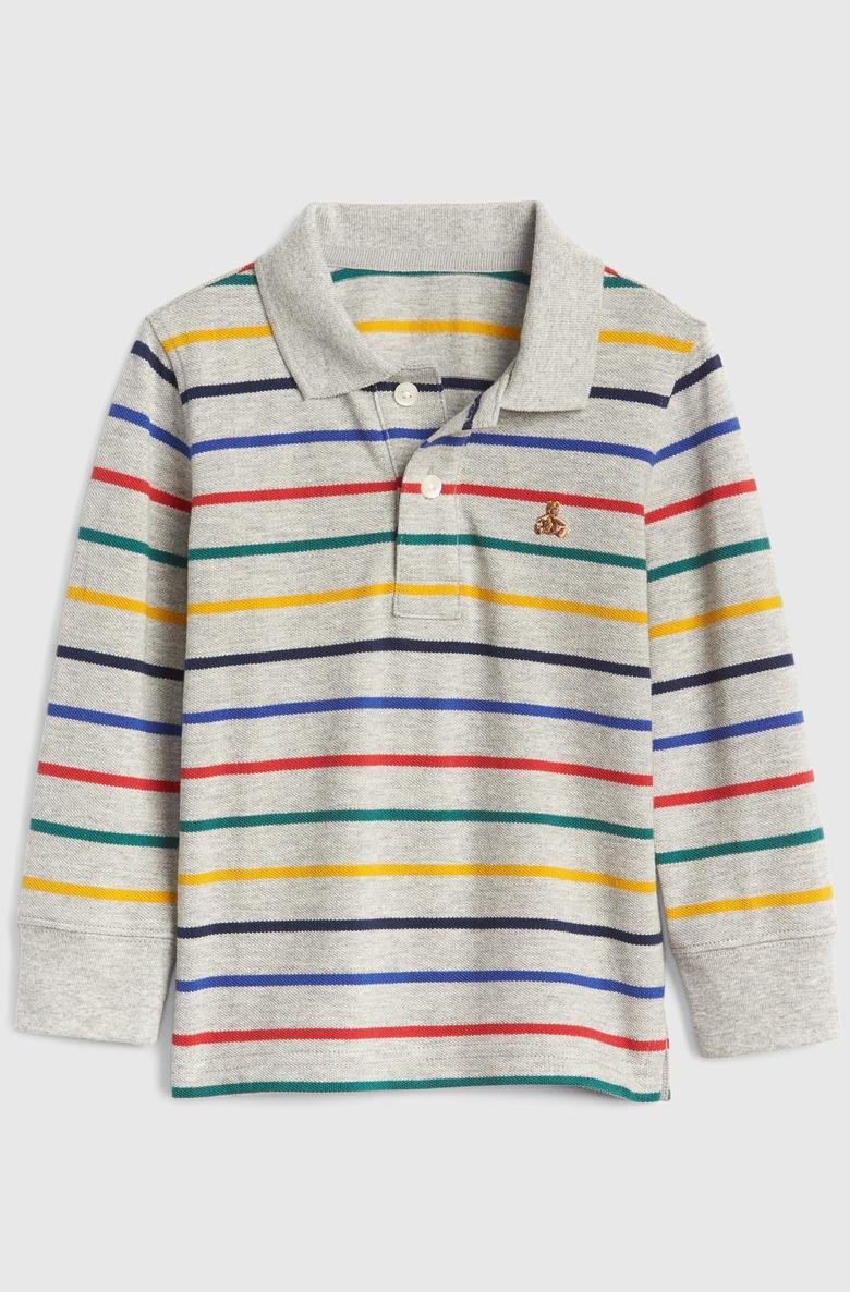  Renkli Çizgili Uzun Kollu Polo Yaka T-Shirt