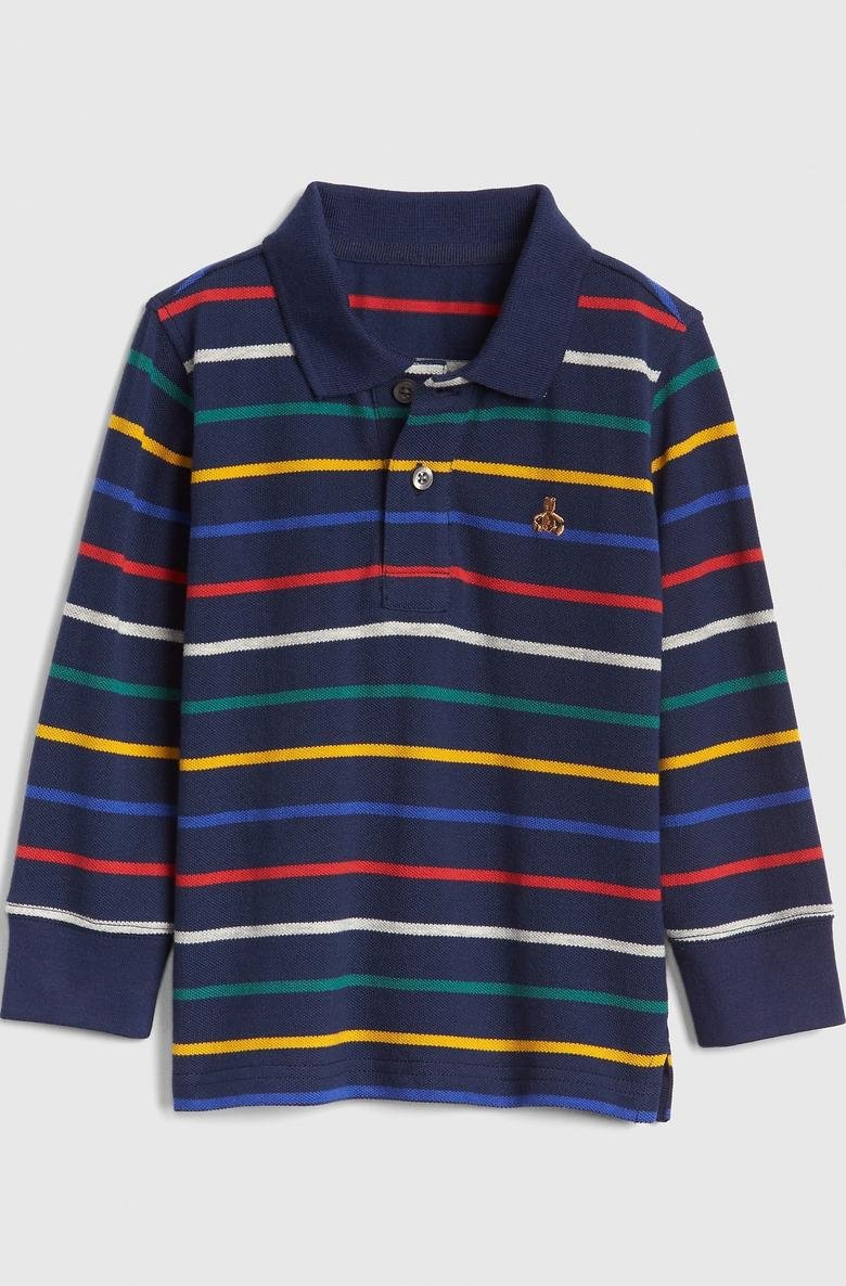  Renkli Çizgili Uzun Kollu Polo Yaka T-Shirt
