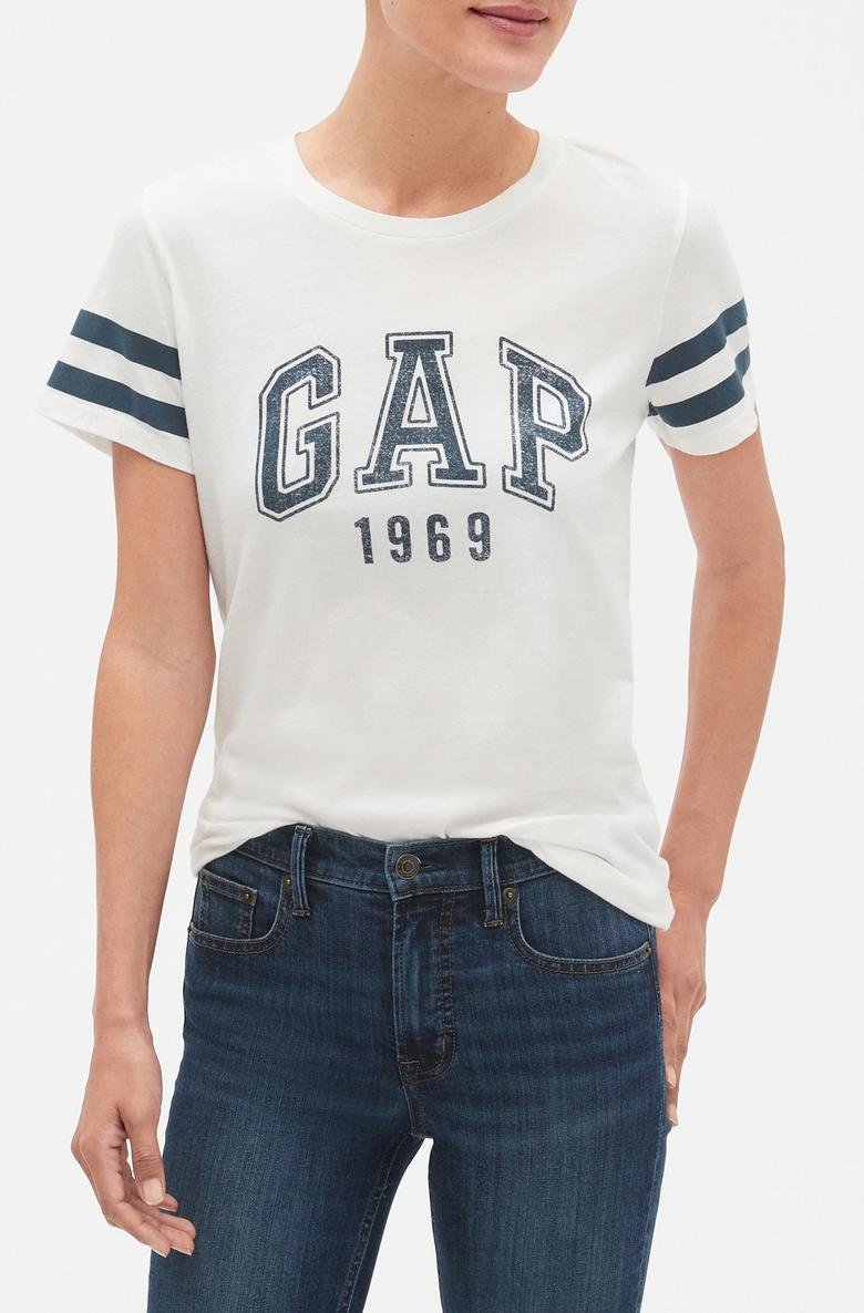  Gap Logo Çizgili Sıfır Yaka T-Shirt
