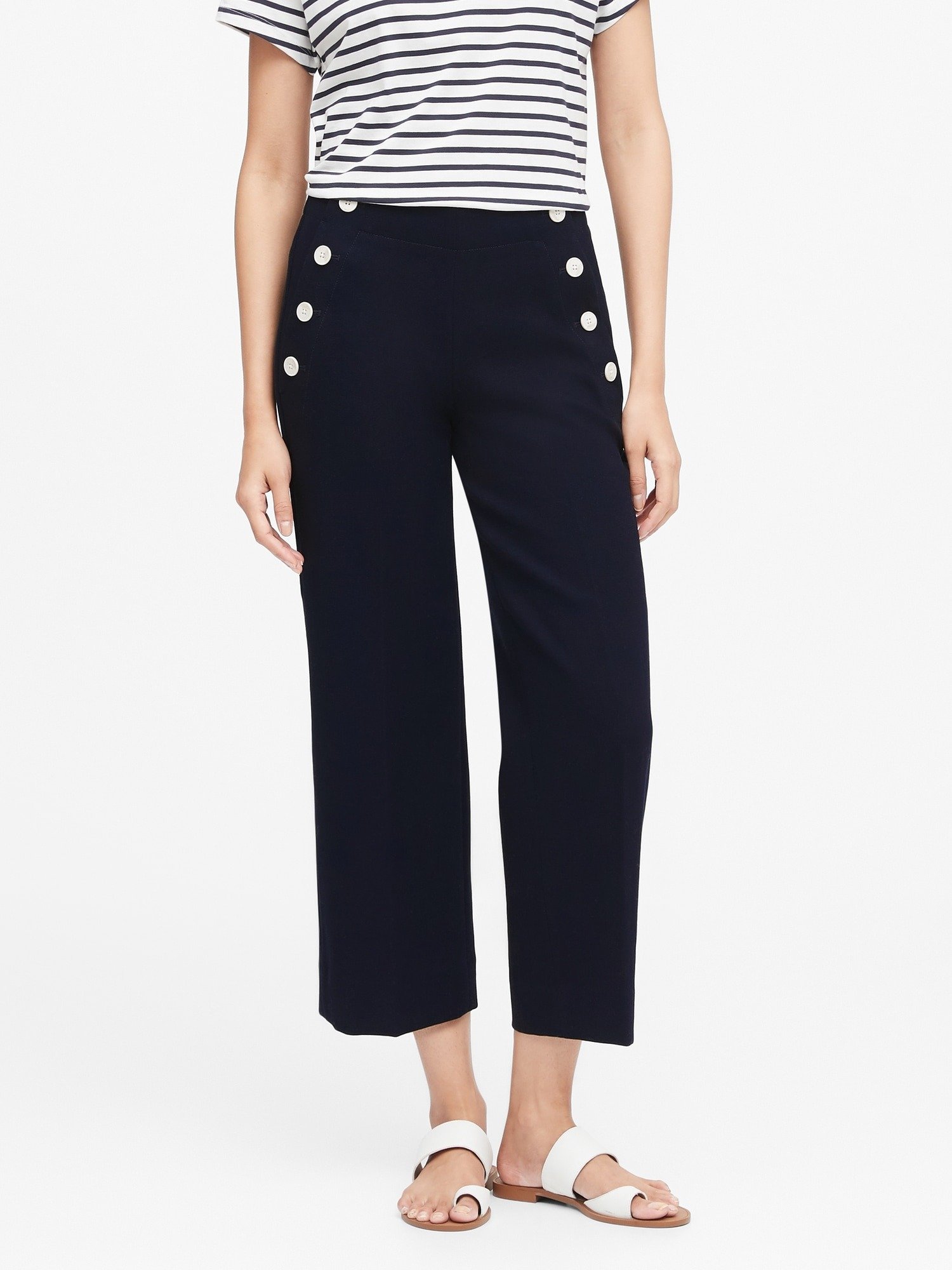 Slim Wide-Leg Cropped Sailor Pantolon product image