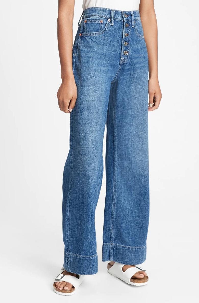  Washwell™ Button-Fly High Rise Wide Leg Jean