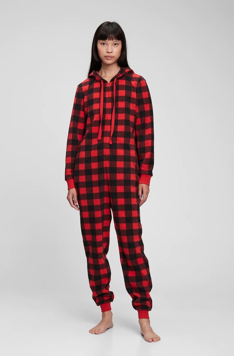  Ekoseli Polarlı Tek Parça Pijama Tulum