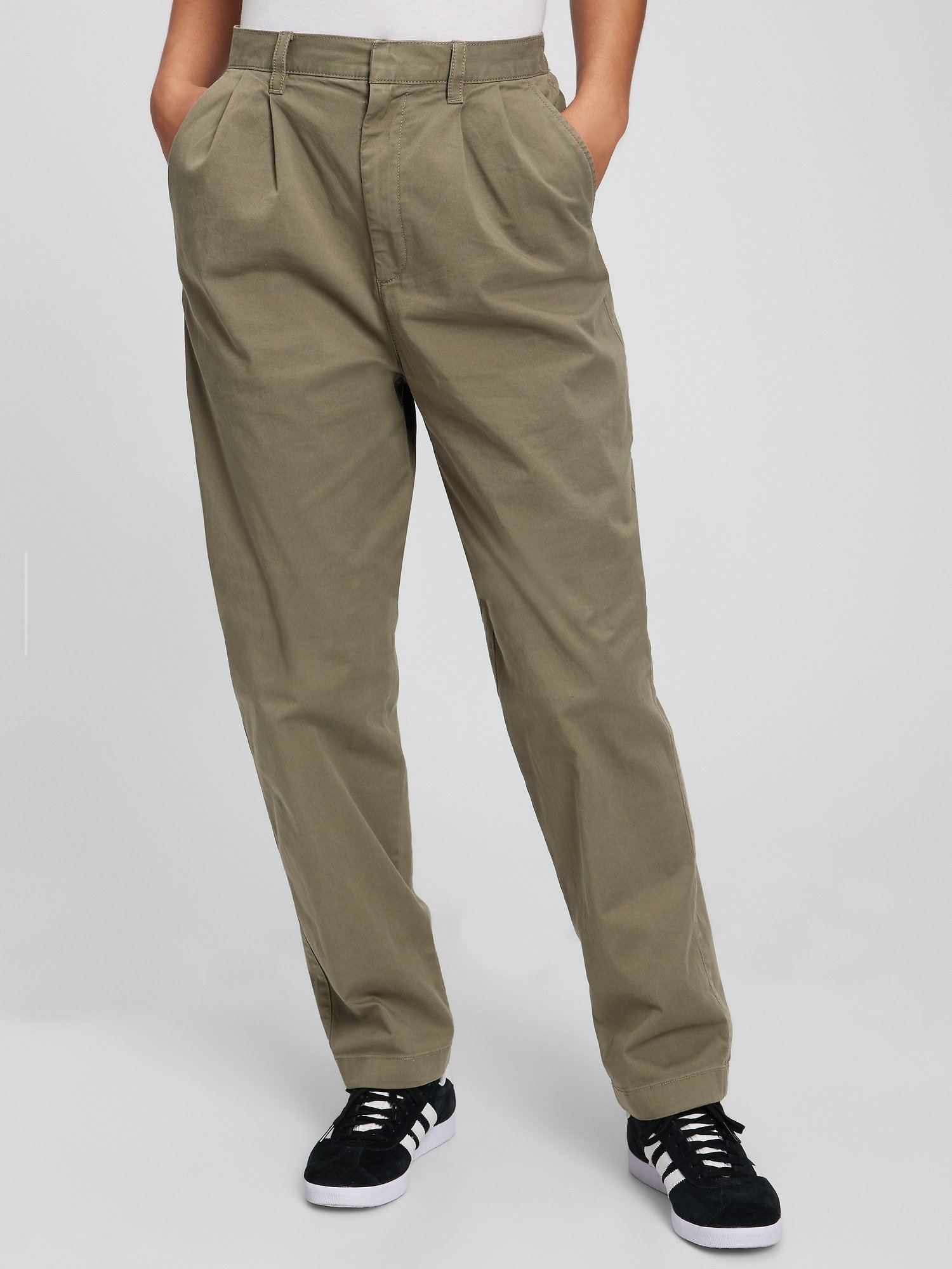 High Rise Pleated Washwell™ Khaki Pantolon product image