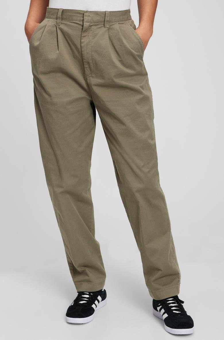  High Rise Pleated Washwell™ Khaki Pantolon