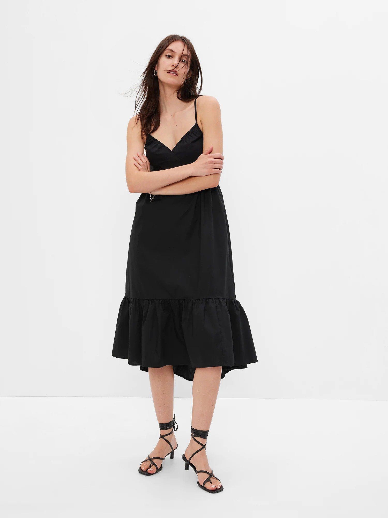 V Yaka Askılı Midi Elbise product image