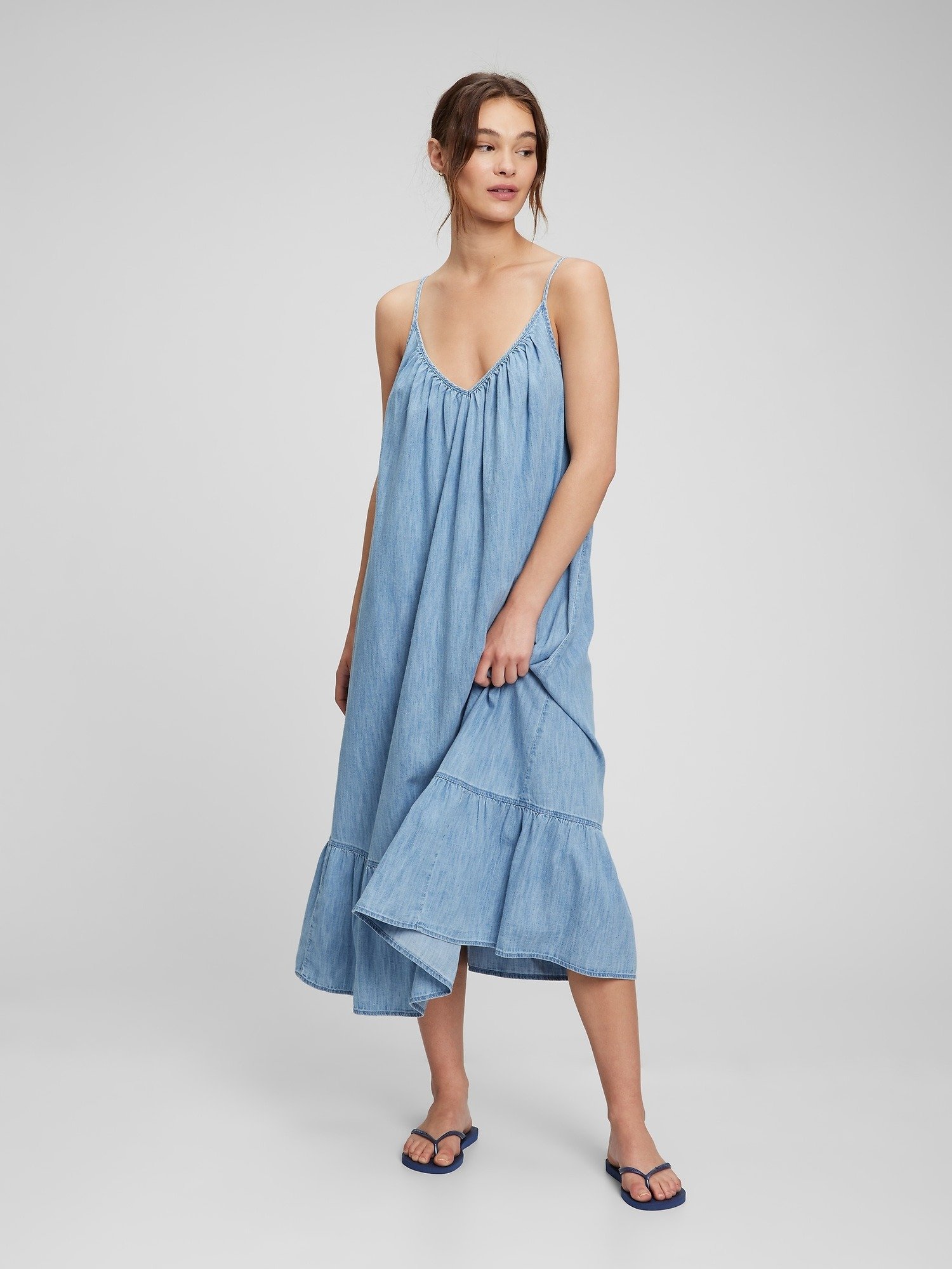 Fırfır Detaylı Washwell™ Denim Maxi Elbise product image