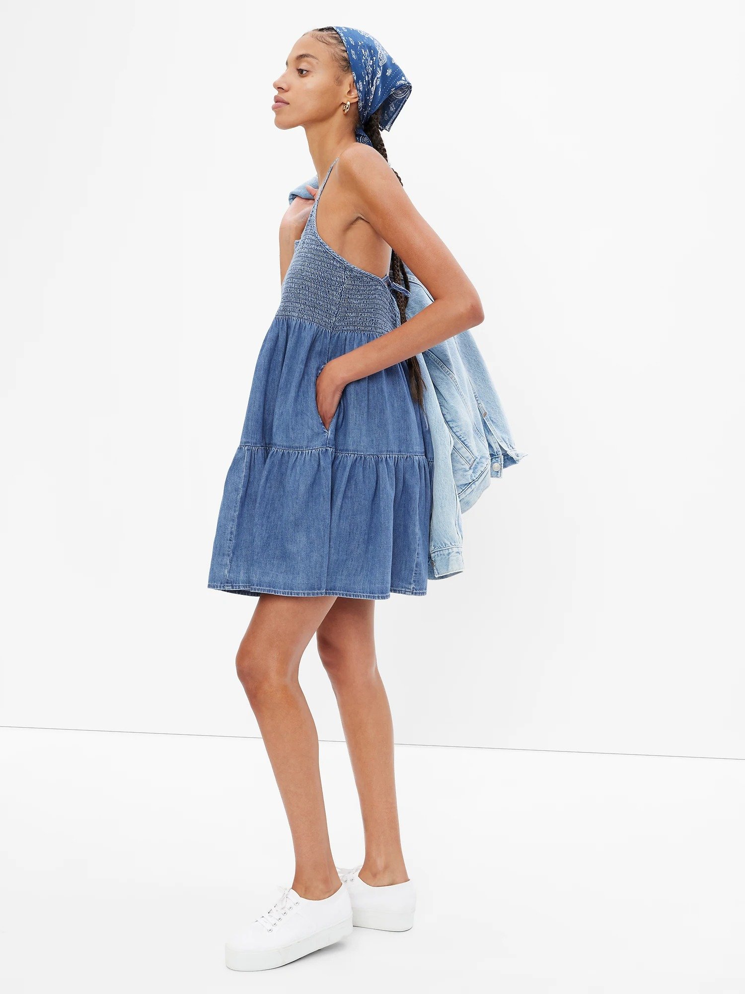 Halter Yaka Mini Denim Elbise product image