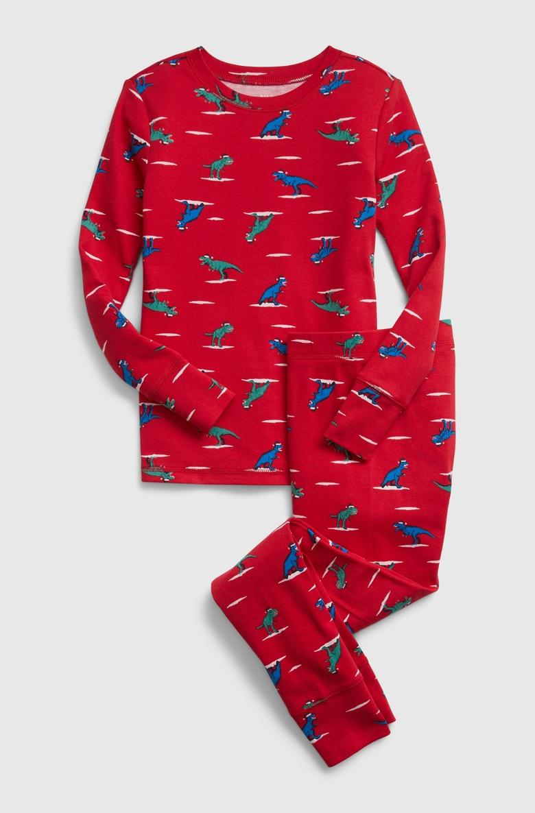  %100 Organik Pamuk Yılbaşı T-Rex Pijama Takımı