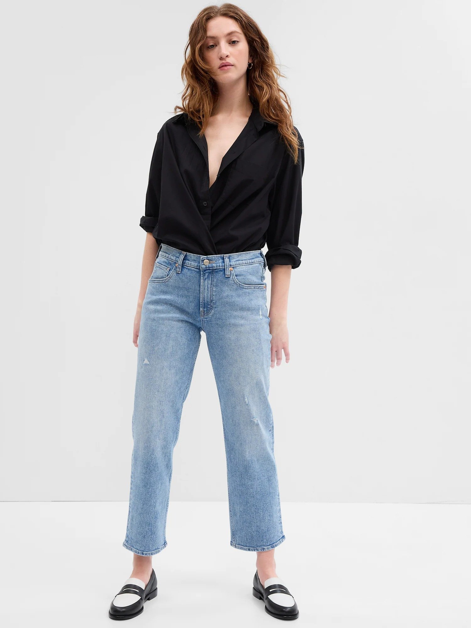 Low Rise Distressed Straight Crop Washwell™ Jean Pantolon product image