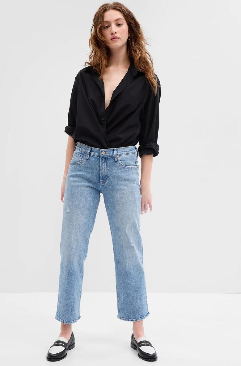  Low Rise Distressed Straight Crop Washwell™ Jean Pantolon