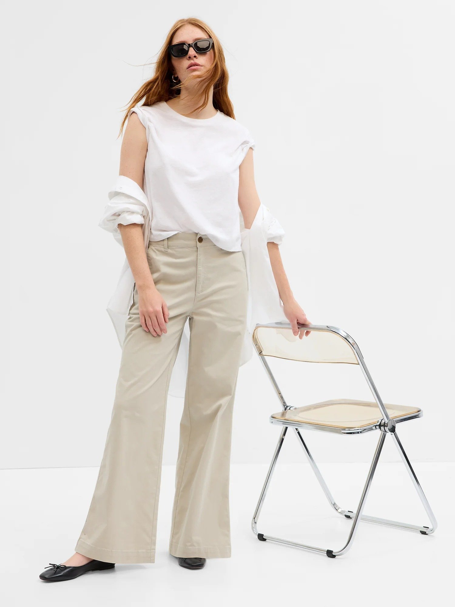 High Rise Wide Leg Girlfriend Khaki Washwell™ Pantolon product image