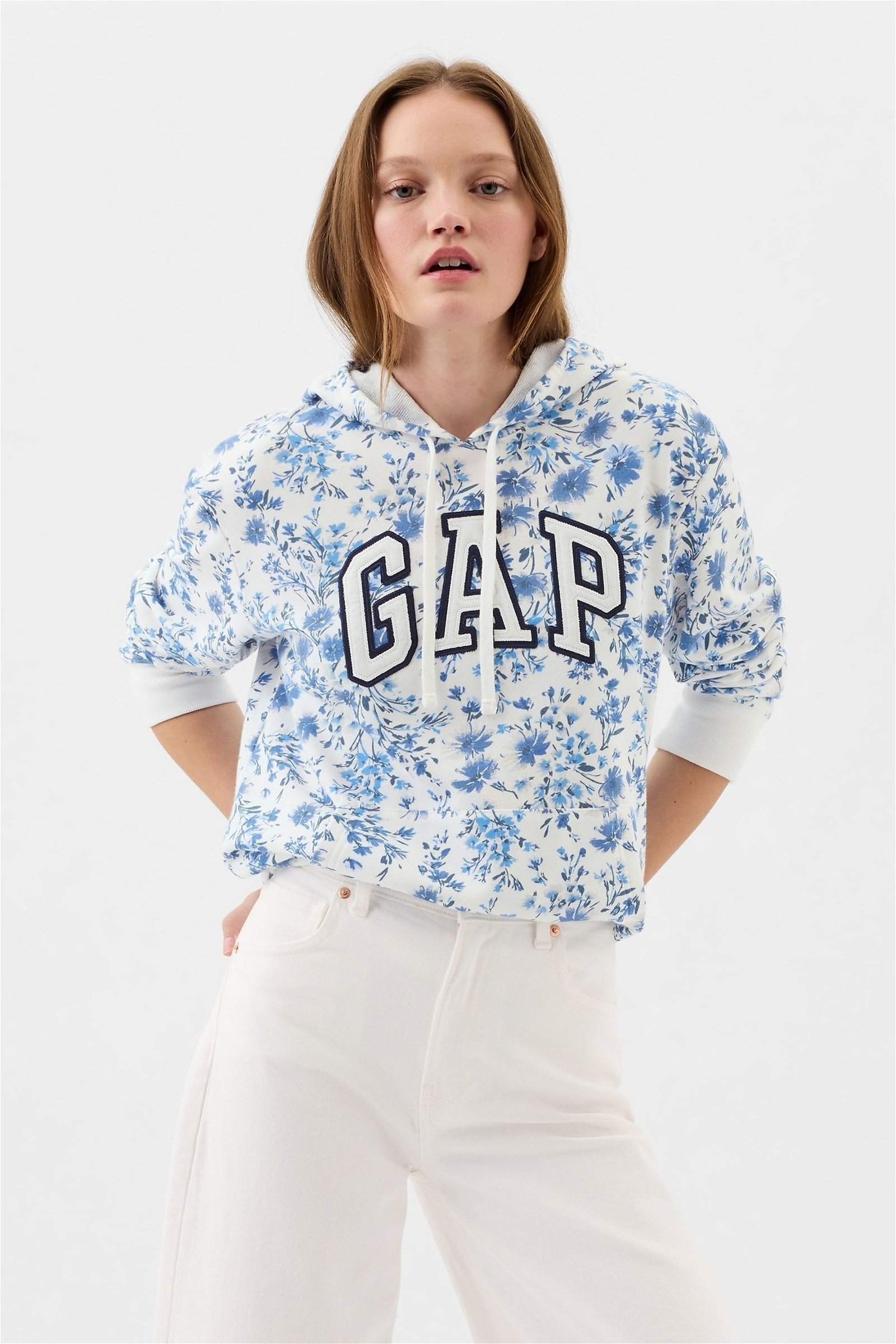 Çiçek Desenli Gap Logo Fransız Havlu Kumaş Sweatshirt product image