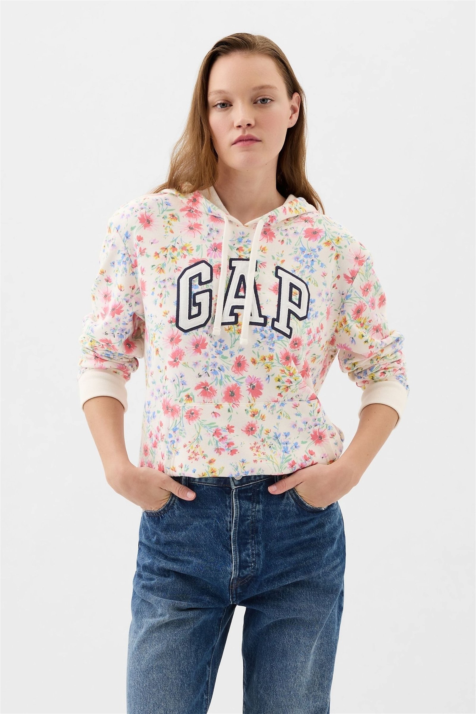 Çiçek Desenli Gap Logo Fransız Havlu Kumaş Sweatshirt product image
