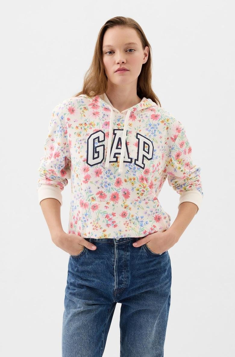  Çiçek Desenli Gap Logo Fransız Havlu Kumaş Sweatshirt