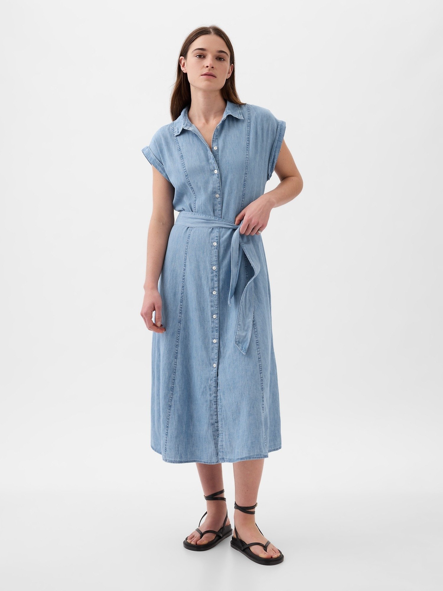 Denim Gömlek Midi Elbise product image