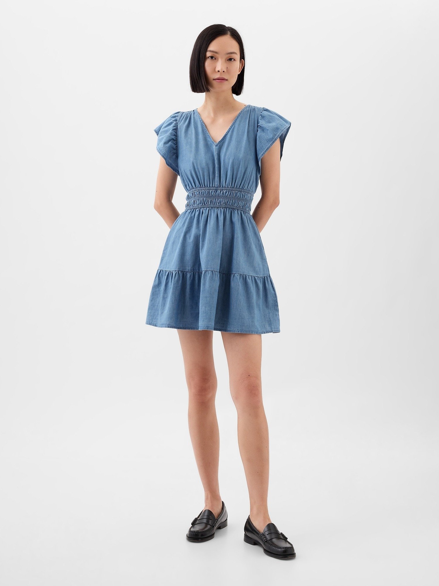 Büzgülü Fırfır Kollu Mini Elbise product image