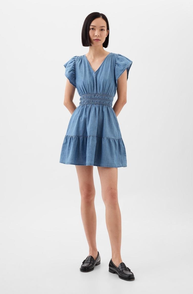  Büzgülü Fırfır Kollu Mini Elbise