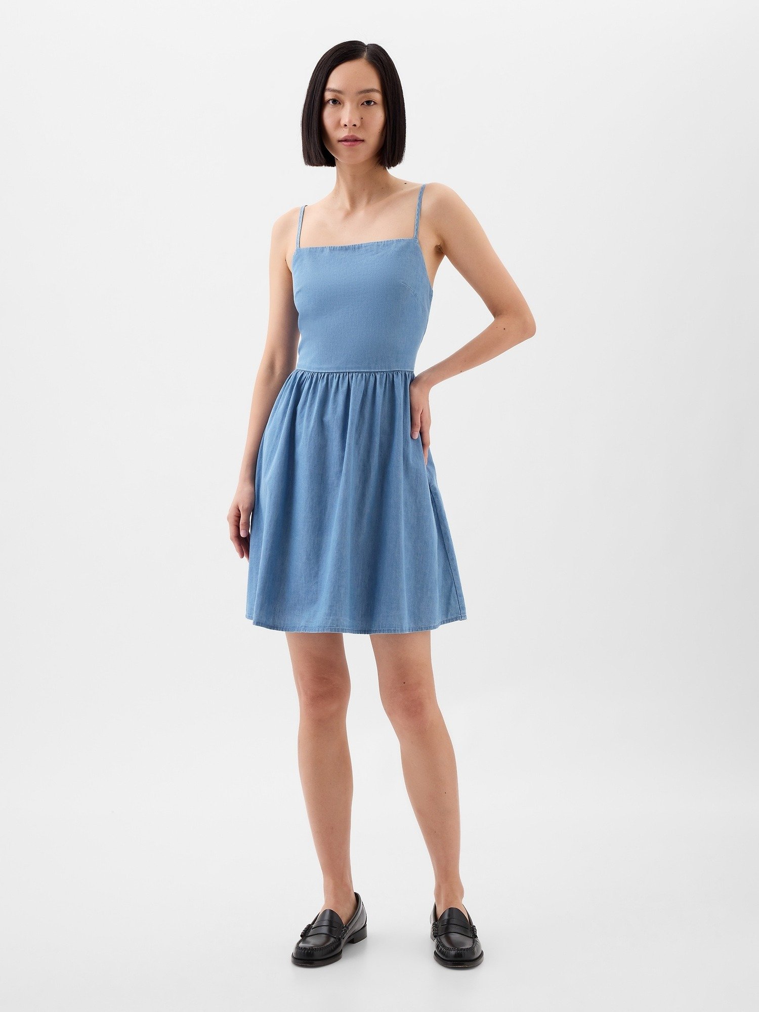 Kare Yaka Denim Mini Elbise product image