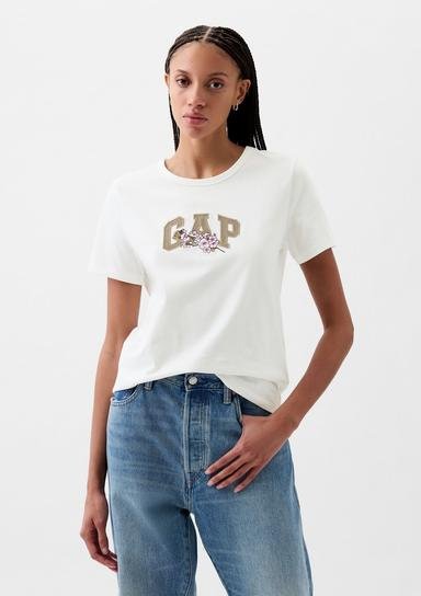 Gap Logo Çiçek İşlemeli T-Shirt