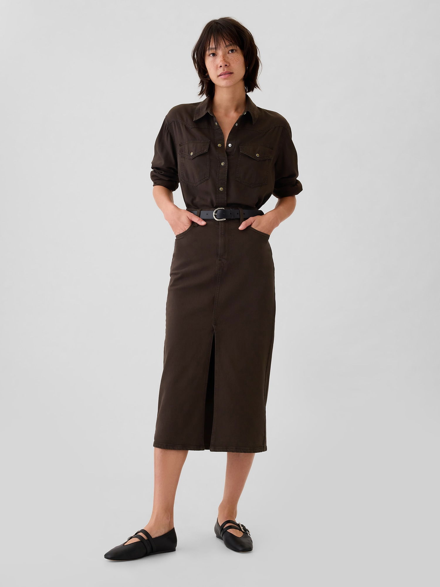 LS CROPPED DENIM WESTERN SHIRT - BROWN NOIR_3