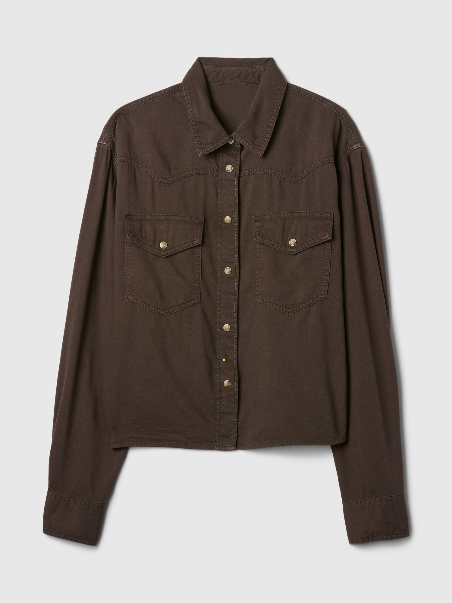 LS CROPPED DENIM WESTERN SHIRT - BROWN NOIR_1