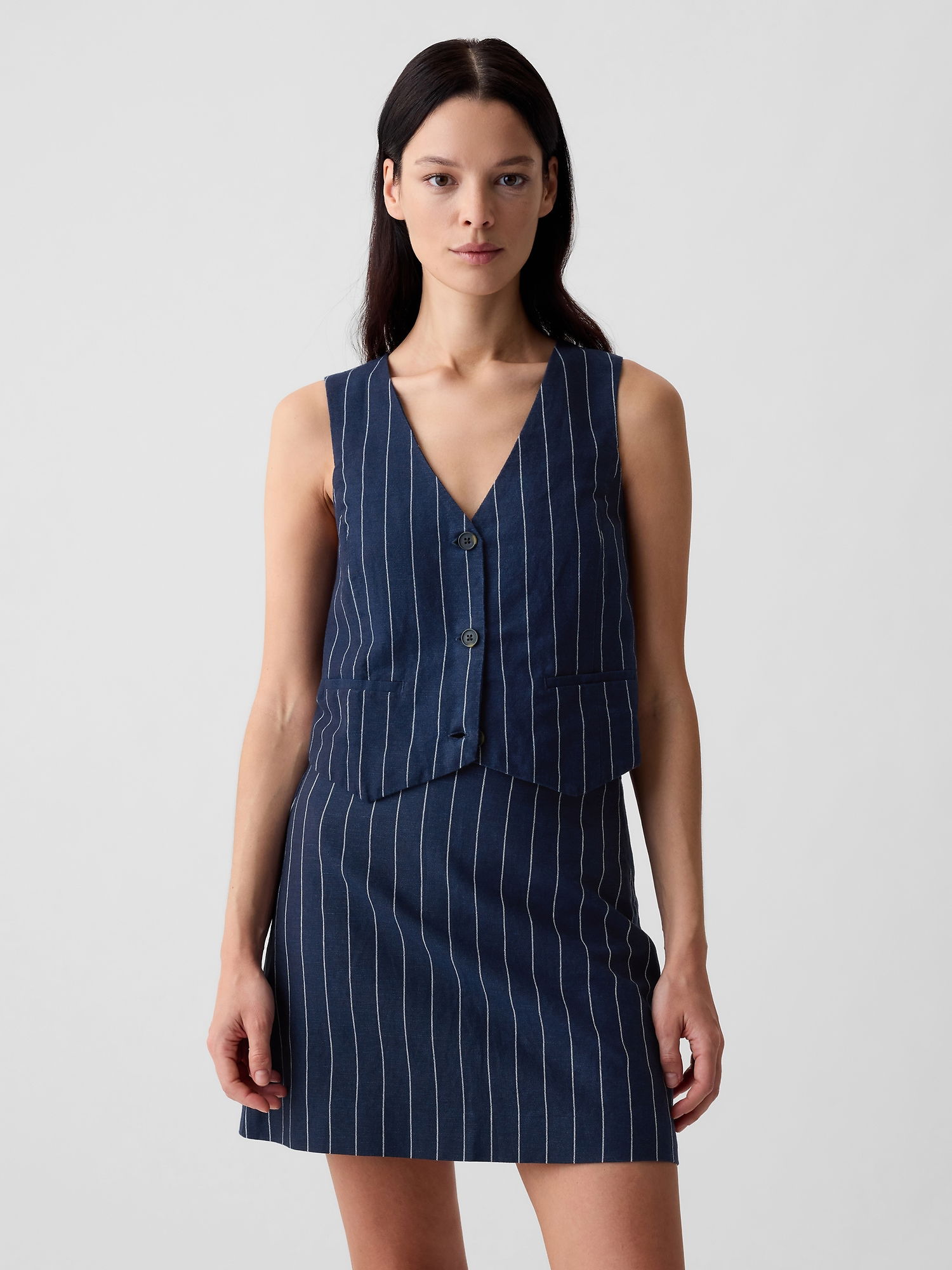 Keten Karışımlı Çizgili Yelek product image