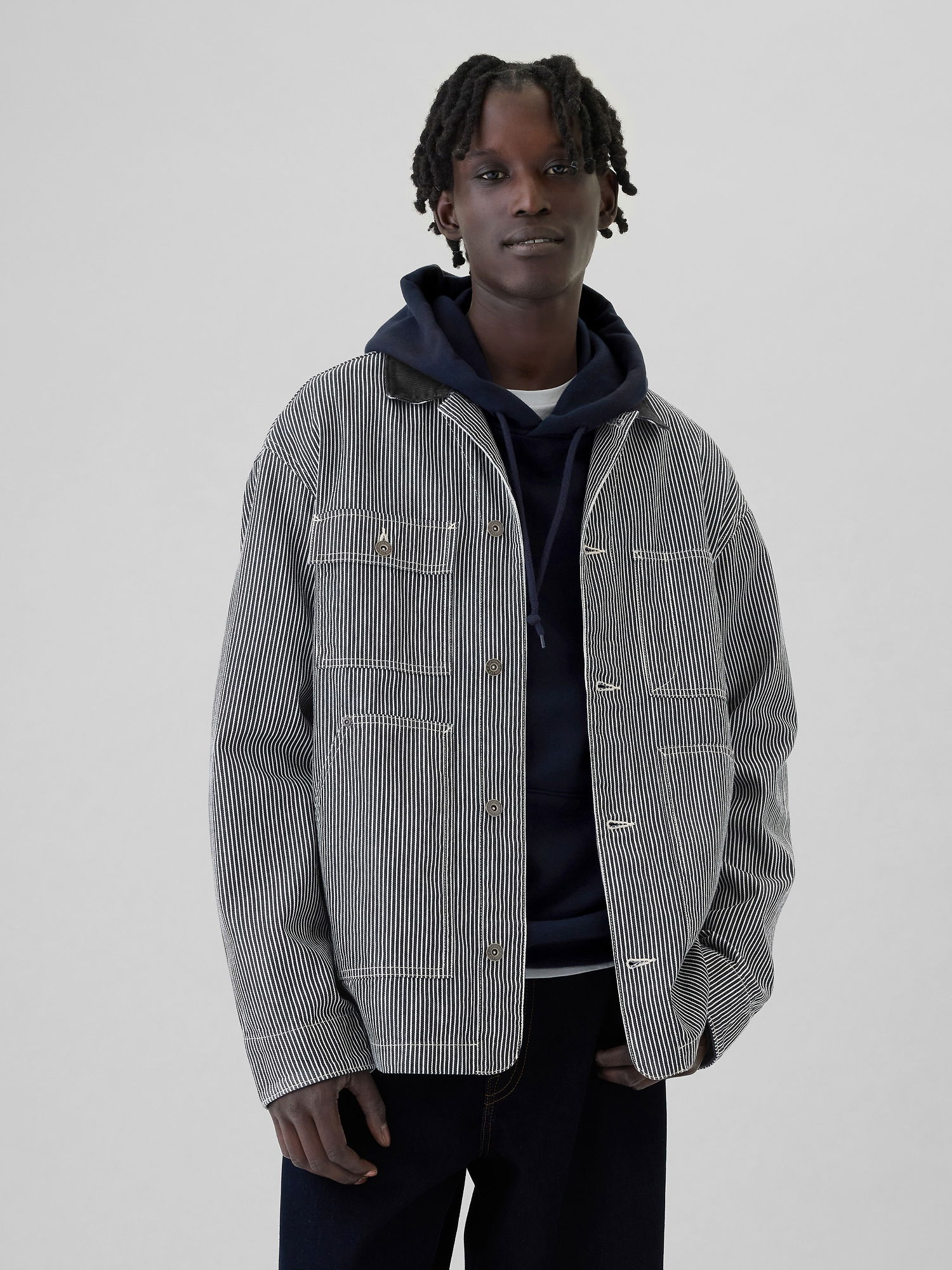 Demir Yolu Çizgili Denim İş Ceket product image