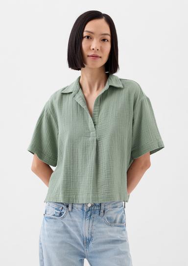 Relaxed Gauze Popover Bluz