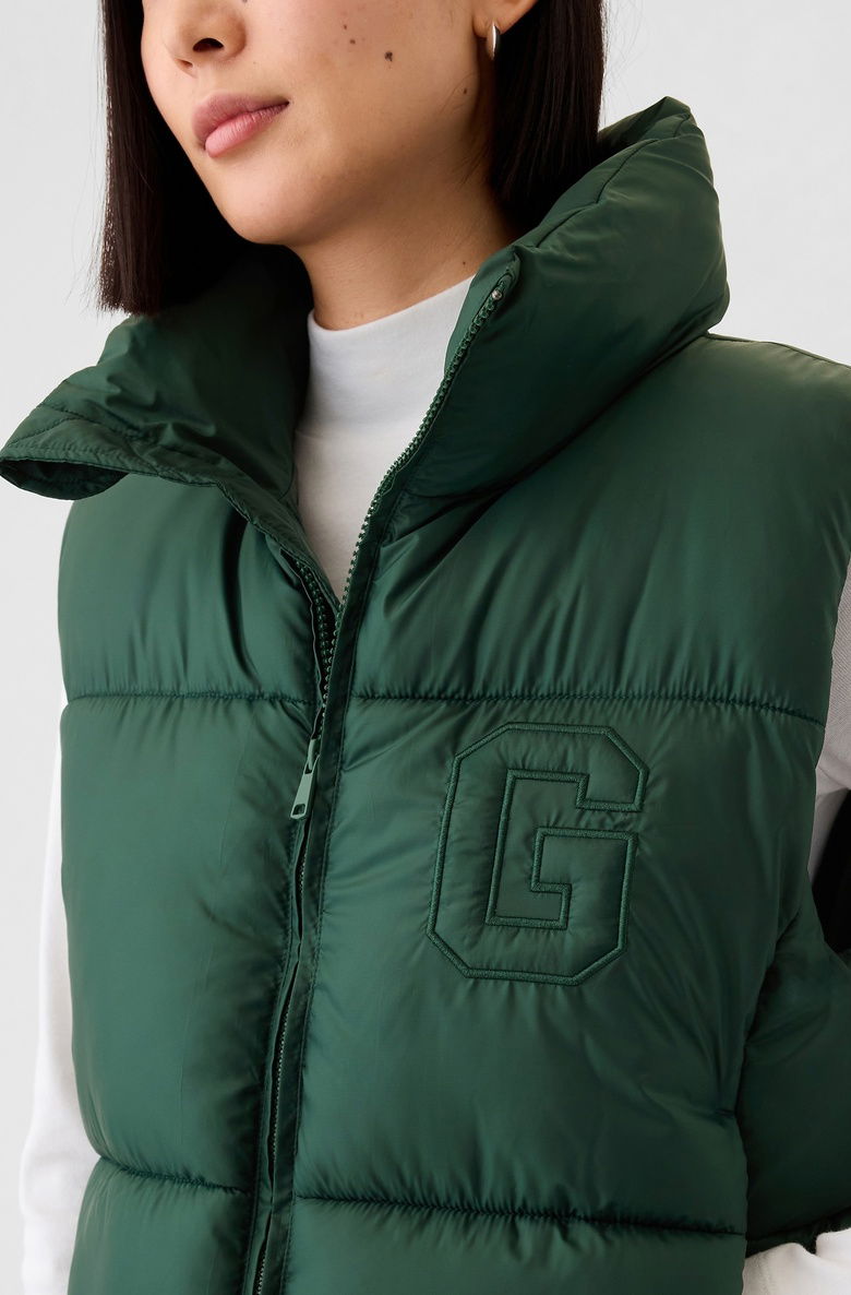  Gap Logo Geri Dönüştürülmüş Crop Puffer Şişme Yelek